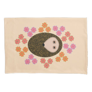 Cojín Hedgehog somnoliento y funda de almohada de flores