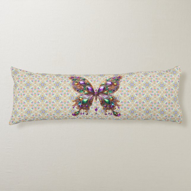 Cojín Hermosa mariposa de Mardi Gras con joyas (Anverso)