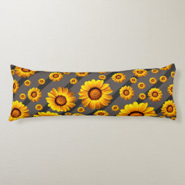 Cojín Hermosas flores amarillas sobre rayas grises y neg