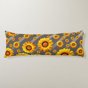 Cojín Hermosas flores amarillas sobre rayas grises y pla