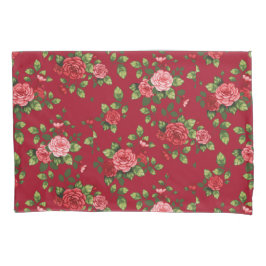 Cojín Hermoso Funda de almohada del patrón rosa rojo