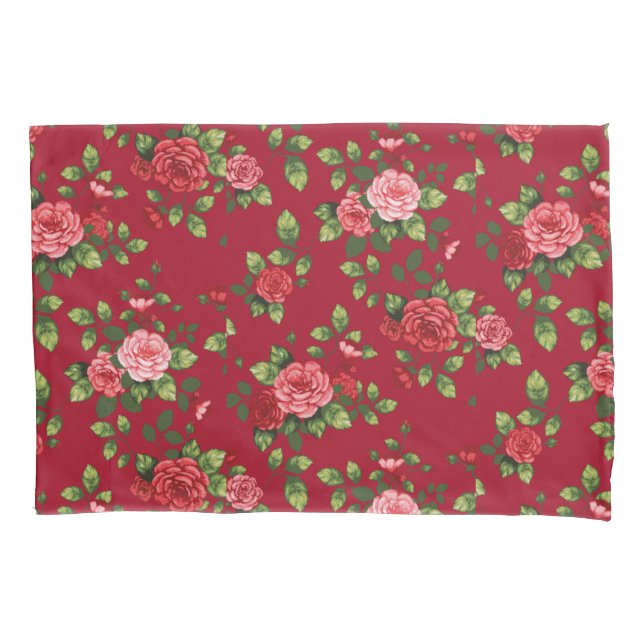 Cojín Hermoso Funda de almohada del patrón rosa rojo (Anverso-izquierdo)