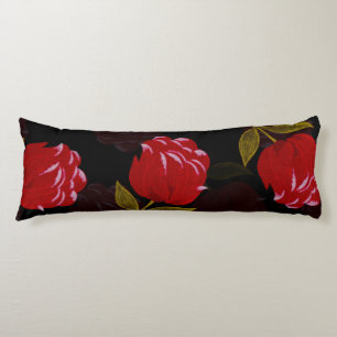 Cojín Hermoso patrón de bordado de rosas traslúcidos roj