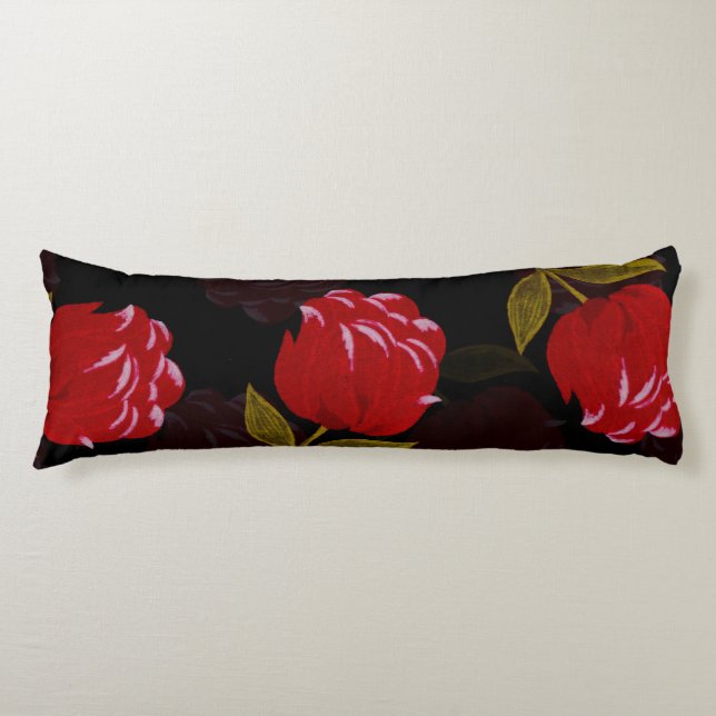 Cojín Hermoso patrón de bordado de rosas traslúcidos roj (Anverso)