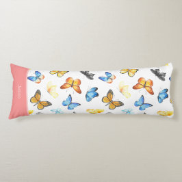 Cojín Hermoso patrón de mariposa con nombre Algodón rosa