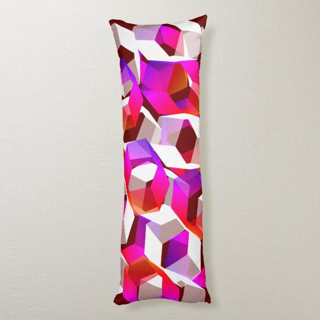 Cojín hexágonos blancos, rojos o rosados sobre fondo roj (Atrás (Vertical))