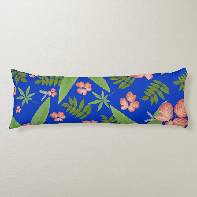 Cojín Hojas tropicales en azul (Anverso)