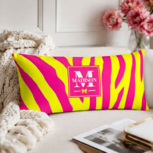 Cojín Hot Pink Neon Yellow Zebra Stripe Bold Y2K