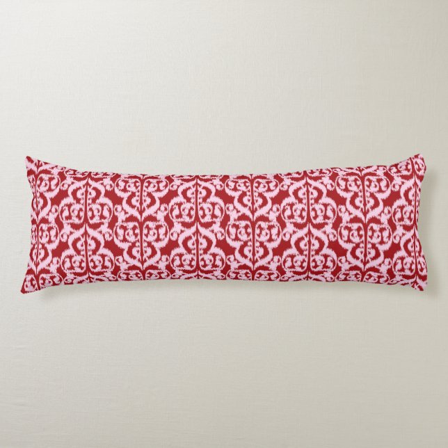Cojín Ikat Damask morisco - rojo oscuro y rosa (Anverso)