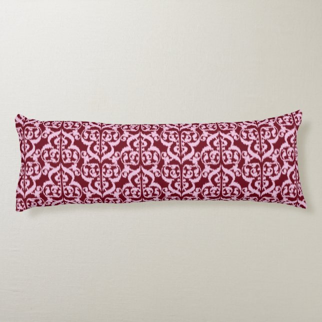 Cojín Ikat Moorish Damask - borgoña y rosa. (Reverso)