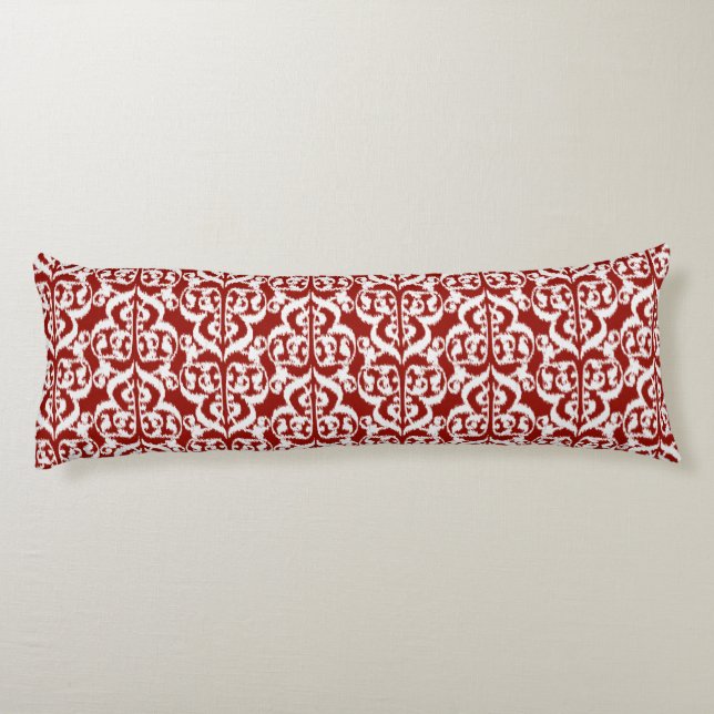 Cojín Ikat Moorish Damask - rojo oscuro y blanco (Reverso)