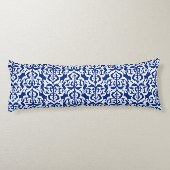 Cojín Ikat Morisco Damasco - azul cobalto y blanco (Reverso)