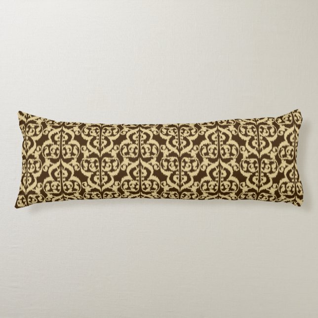 Cojín Ikat Morisco Damasco - marrón chocolate y broncead (Anverso)
