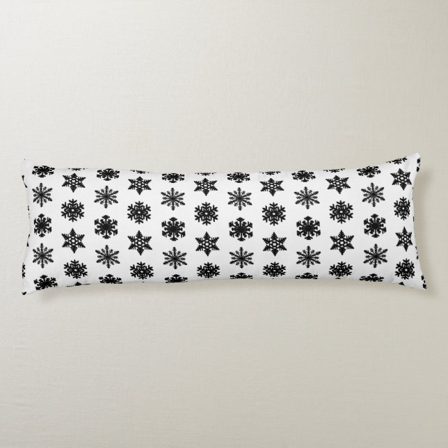 Cojín Ikat Snowflakes - Blanco y negro (Reverso)