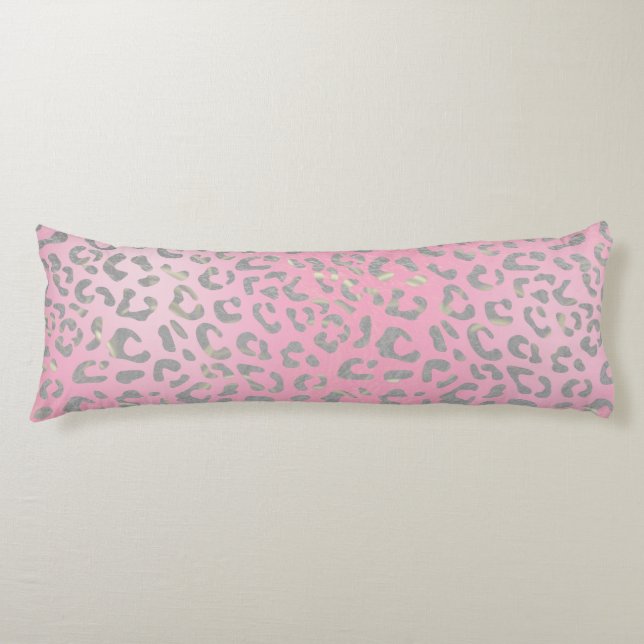 Cojín Impresión de leopardo plateado rosa pastel (Anverso)