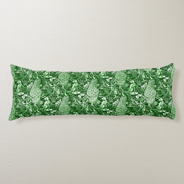 Cojín Impresión de pavo real de estilo Art Nouveau, verd (Anverso)