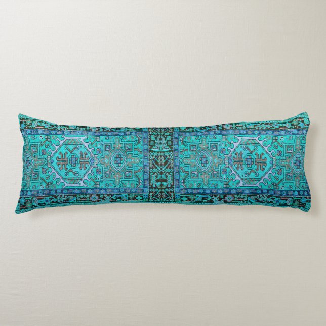 Cojín Imprima de la manta tradicional de Kilim en azules (Anverso)