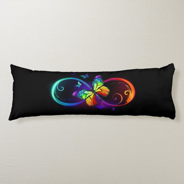 Cojín Infinidad vibrante con mariposa arco iris sobre ne (Anverso)