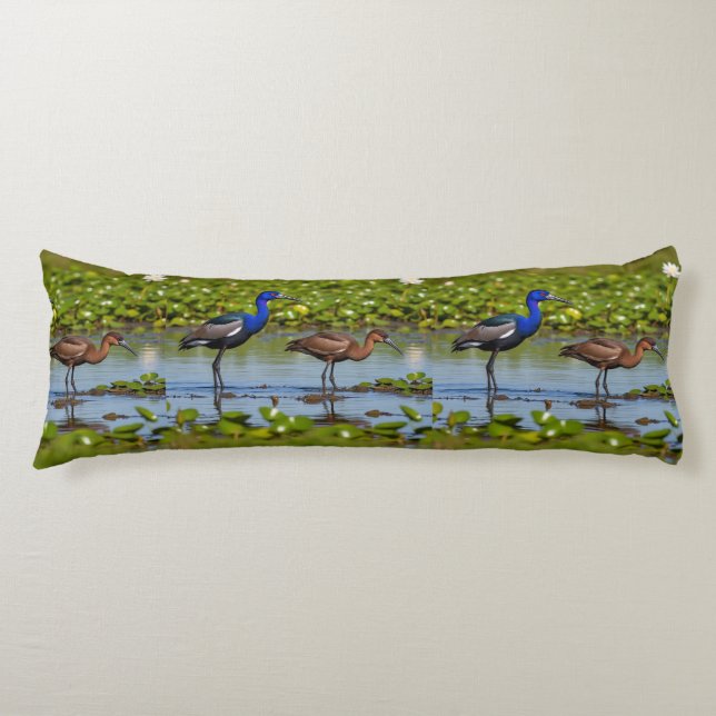 Cojín Iridescent Jacana & Rusty Companion – Elegant Body (Anverso)