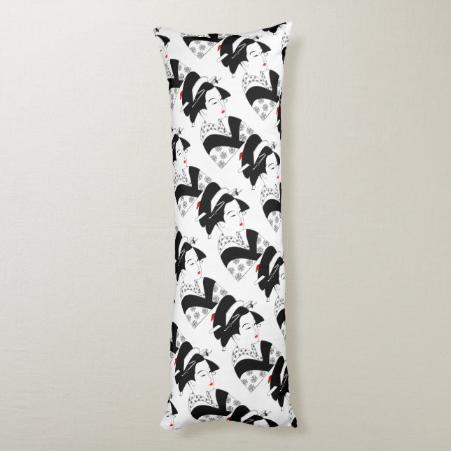 Cojín Japón Mujer hermosa Geisha Black White Pillow (Atrás (Vertical))