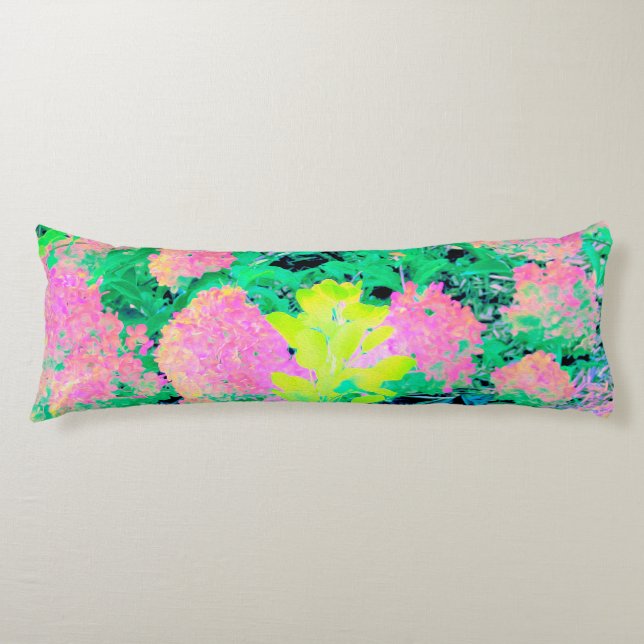 Cojín Jardín de hidrangea rosada con oliva amarilla (Anverso)