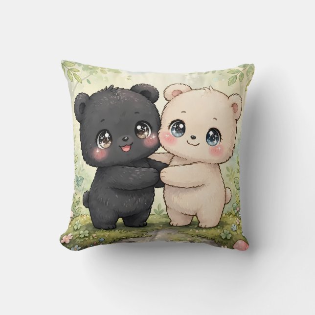 Cojín kawaii decorativo de dos ositos (Anverso)