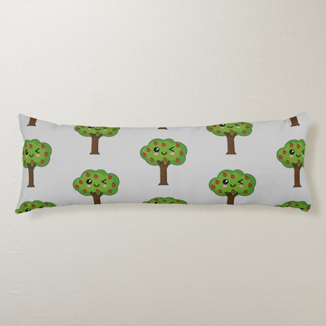 Cojín Kawaii feliz árbol de manzanas (Anverso)
