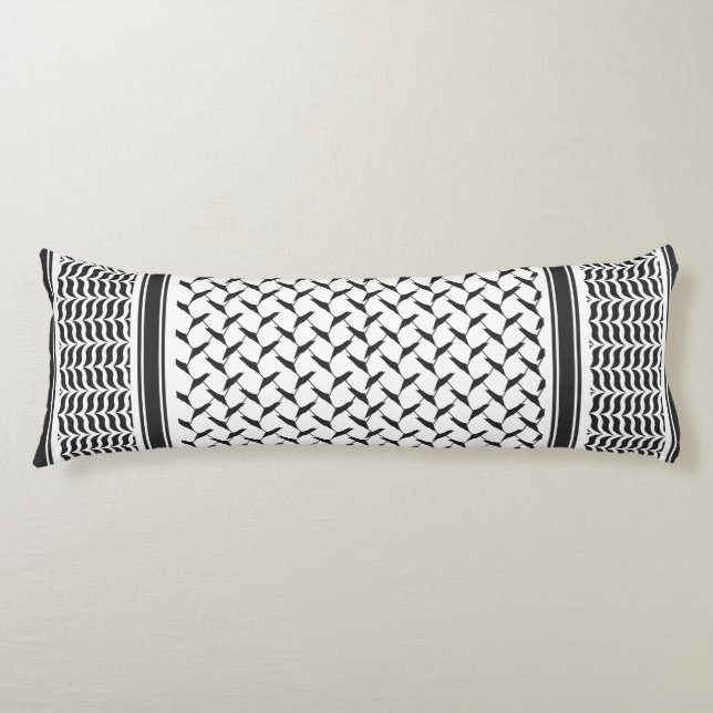 Cojín Kuffiya jordano palestino shemagh blanco y negro (Anverso)