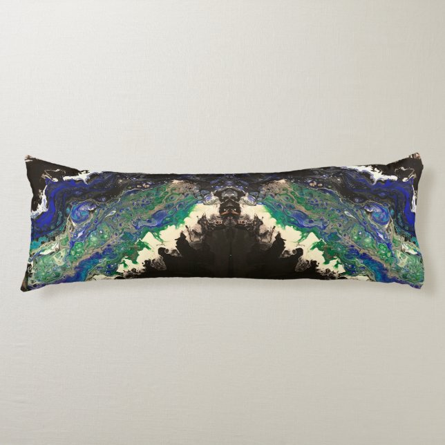 Cojín La Laguna pintura azul negro blanco verde azulado (Anverso)