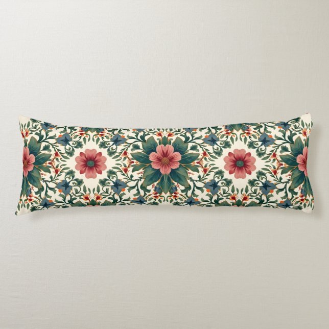 Cojín La magia de las flores boho - en tonos verdes y ro (Anverso)