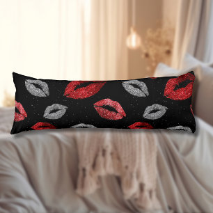 Cojín Labios Rojo Plateado con Brillo para San Valentín
