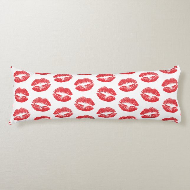 Cojín Labios Rojos, Patrón De Labios, Labial Rojo, Beso (Anverso)