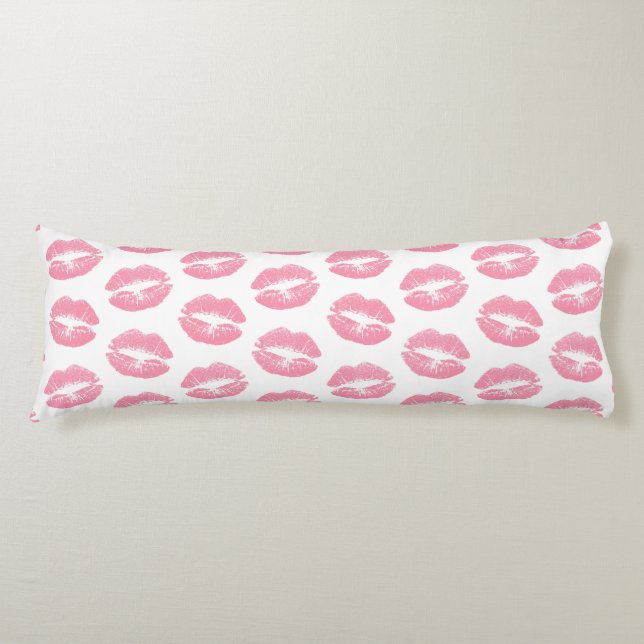 Cojín Labios rosados, patrón de labios, lápiz labial ros (Anverso)