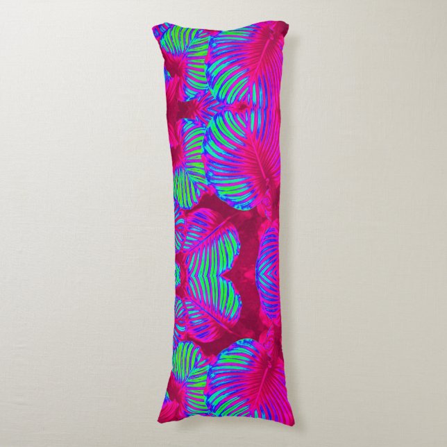 Cojín Lámina Tropical Lush Magenta Hojas Pillow Cuerpo (Frente vertical)