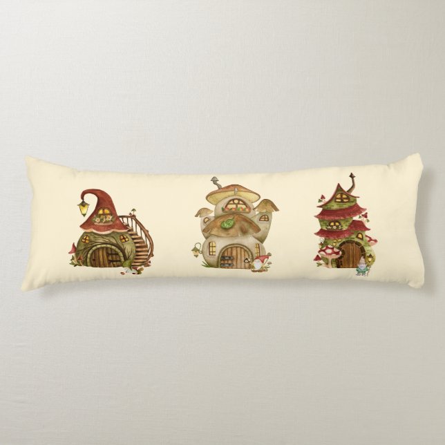 Cojín Las casas de champiñones y los gnomos del pueblo (Anverso)