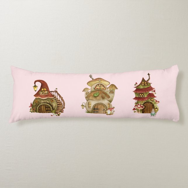 Cojín Las casas de champiñones y los gnomos del pueblo (Anverso)