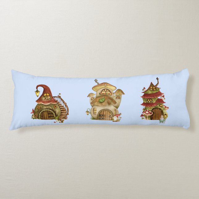 Cojín Las casas de champiñones y los gnomos del pueblo (Anverso)