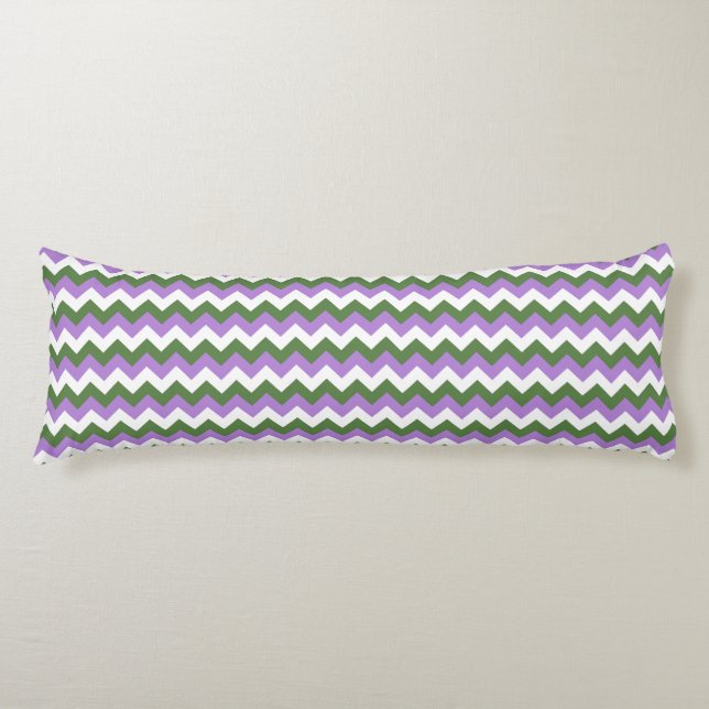 Cojín Lavanda, Chevron verde y blanco Zigzag (Anverso)