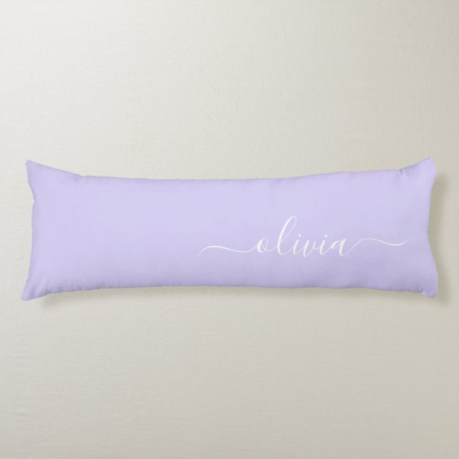 Cojín Lavender Purple Modern Script Girly Monograma Nomb (Anverso)