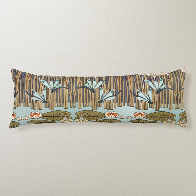 Cojín Libélulas Nenúfares Arte Nouveau Pantanoso (Anverso)