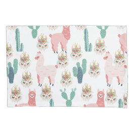 Cojín Llamas rosadas cactus verde adorable funda de cojí