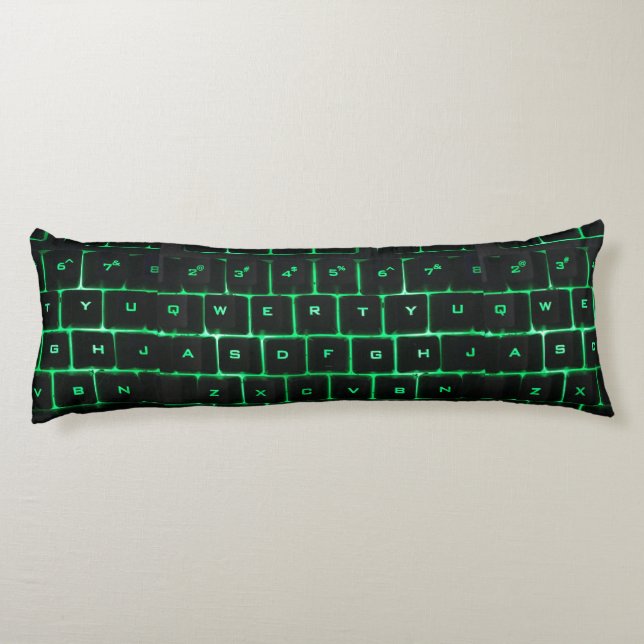 Cojín Llaves verdes qwerty del teclado de ordenador (Reverso)