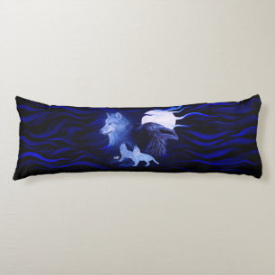 Cojín Lobos y Raven con luna llena