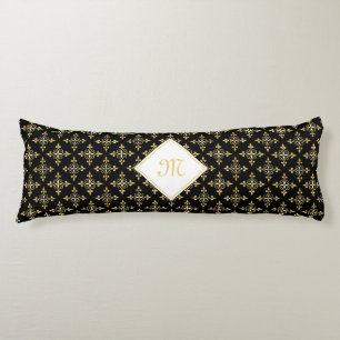 Cojín Lujo Monograma Negro y Cuatro Floral Dorado
