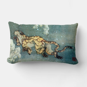 Cojín Lumbar 雪中虎図, tigre en la nieve, Hokusai, arte del 北斎