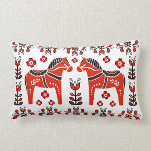 Cojín Lumbar 2 caballos populares de Dala/floral popular,