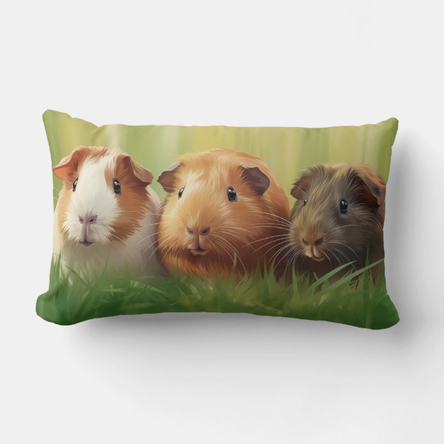 Cojín Lumbar 3 cerdos de Guinea en hierba (Anverso)