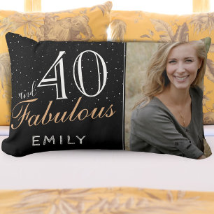 Cojín Lumbar 40 y Fabulous Elegant Black 40th Birthday Photo