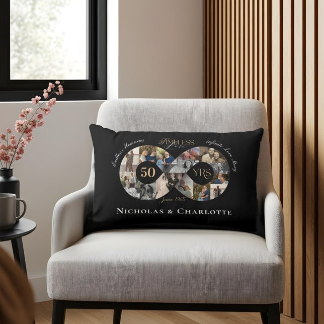 Cojín Lumbar 50.º aniversario Boda Collage de fotos infinito (50th Wedding Anniversary Infinity Photo Collage Lumbar Pillow)