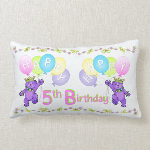 Cojín Lumbar 5to cumpleaños púrpura de princesa Bears